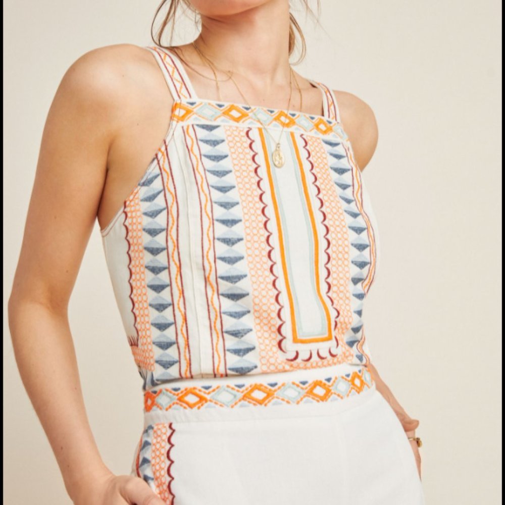 Anthropologie Islander Embroidered Top
